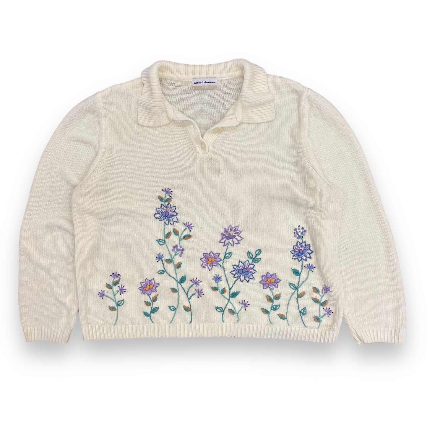 1990s Floral Collared Sweater - Size Large