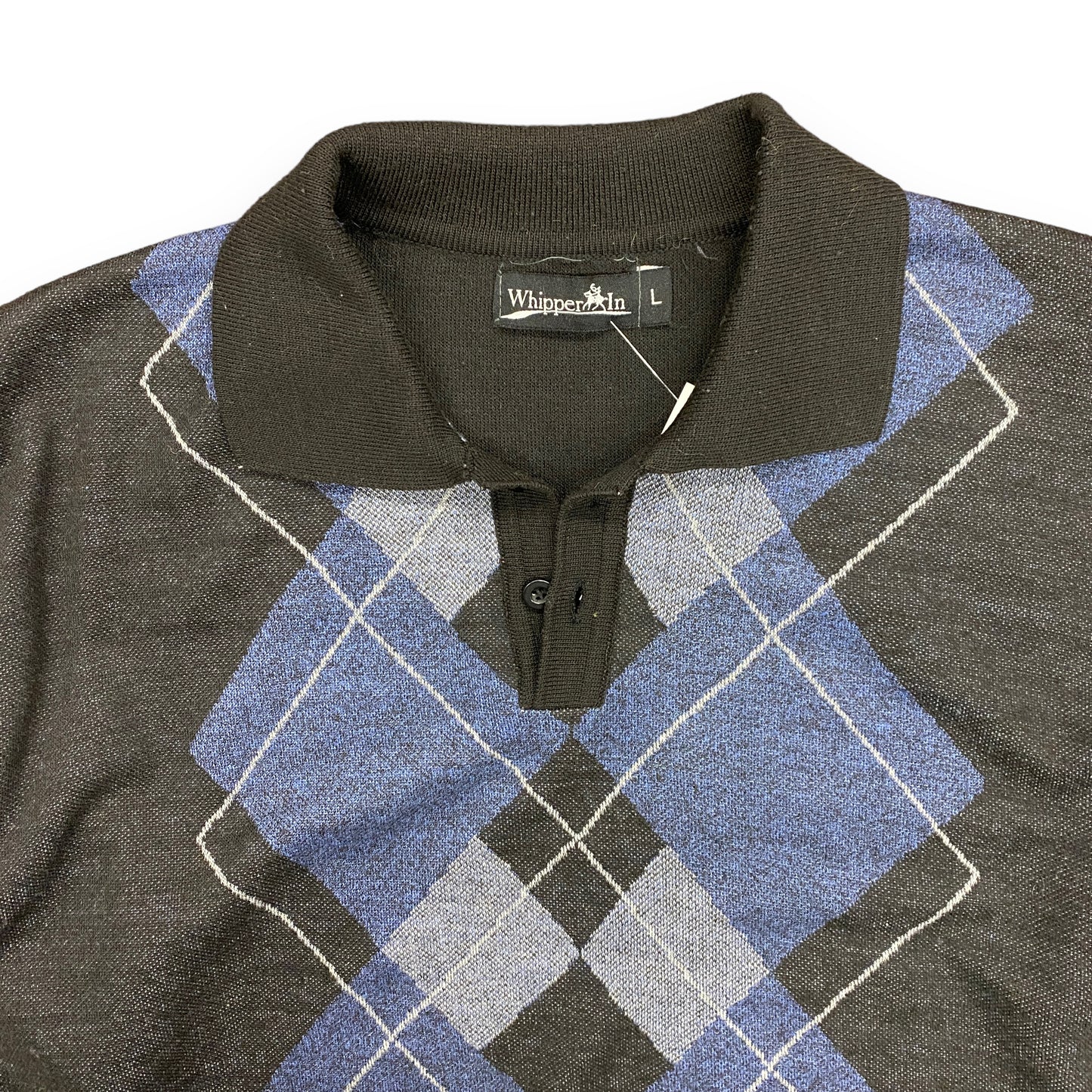 Vintage Black & Blue Argyle Collared Sweater - Size Large