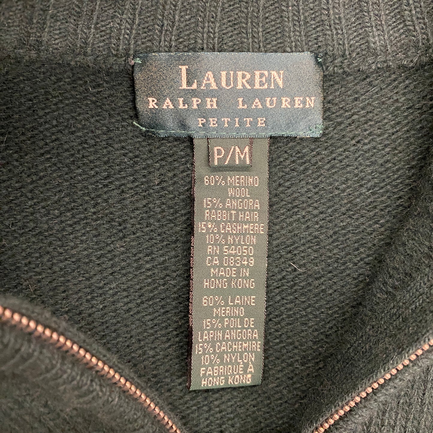 Lauren Ralph Lauren Forest Green Angora Wool Quarter Zip Sweater - Size Small