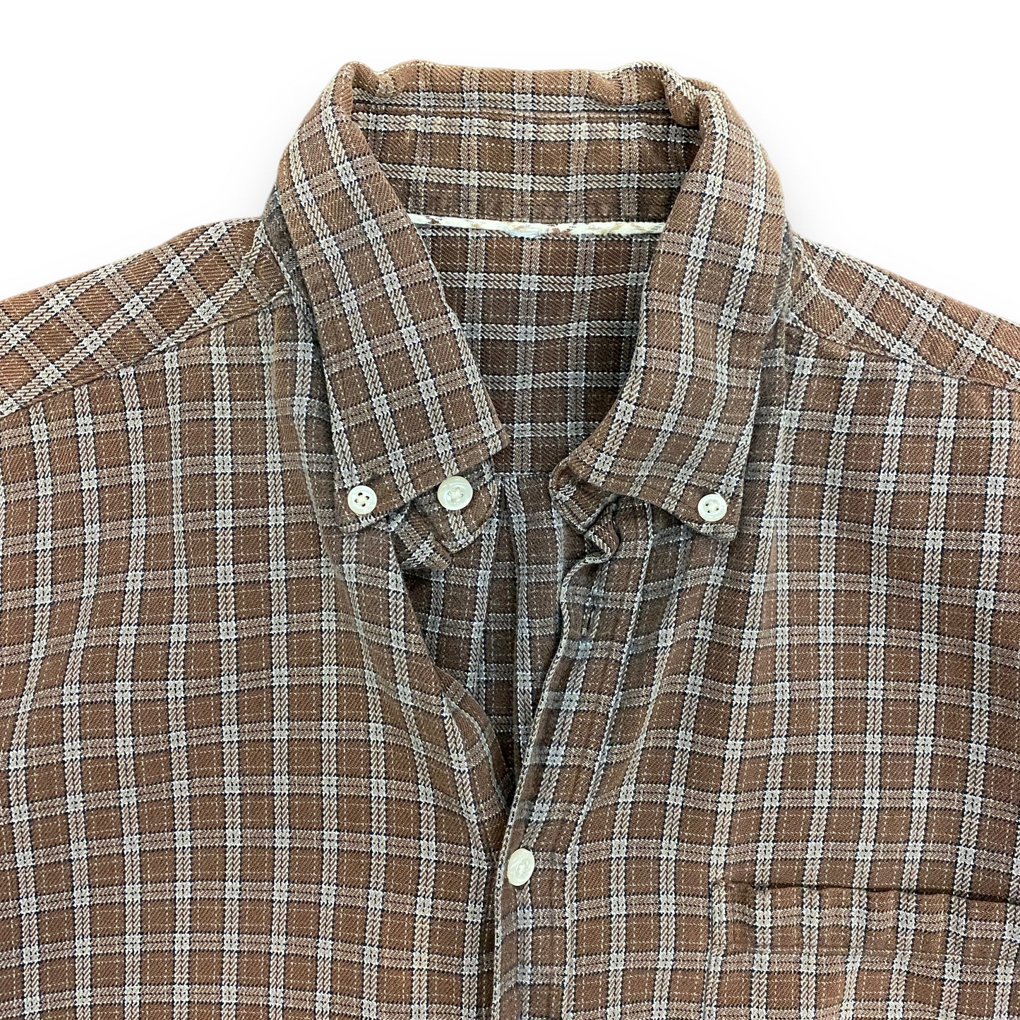 1990s Brown Cotton Flannel Button Up - Size Medium