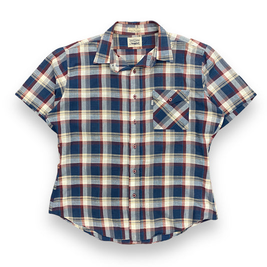 Vintage 1980s Levi's Blue Plaid Short Sleeve Shirt - Size Large