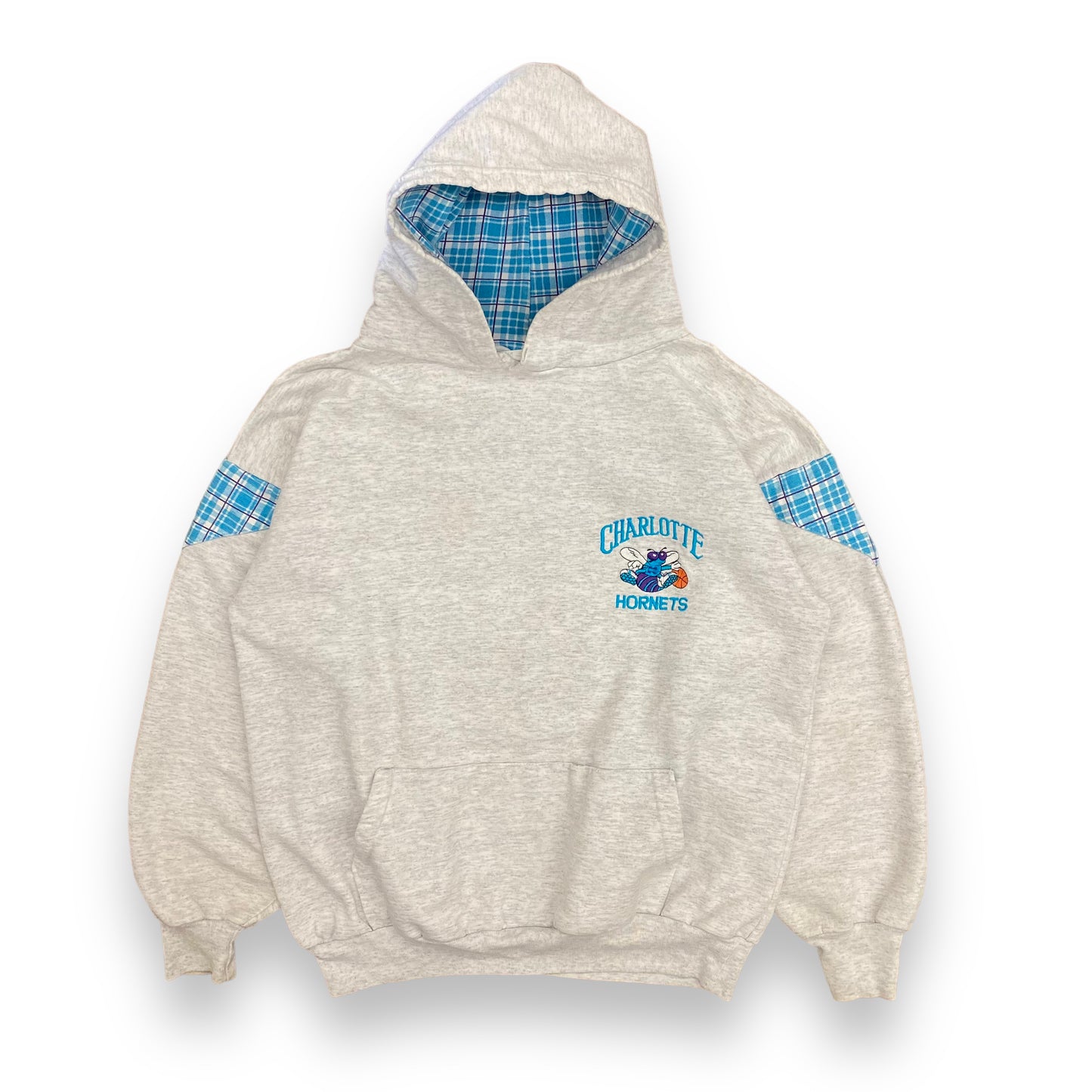 1990s Charlotte Hornets Embroidered Plaid Hoodie - Size Large