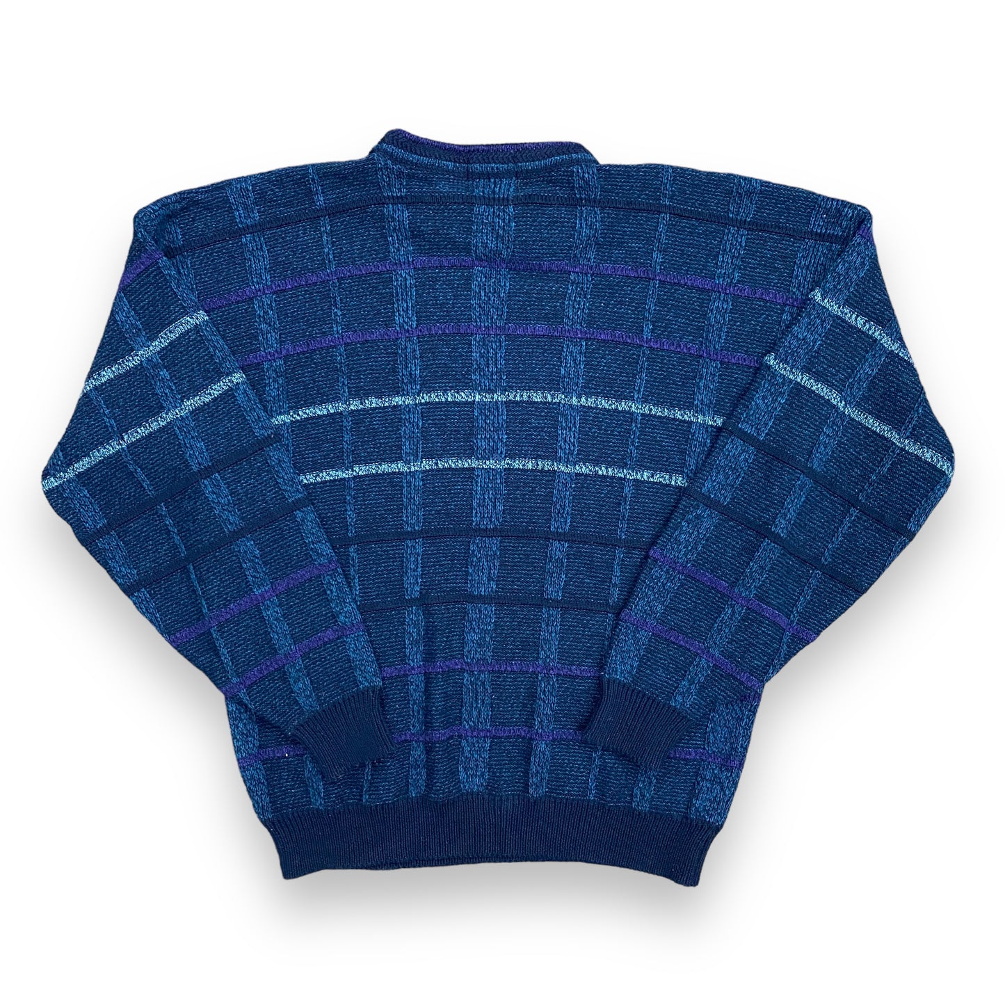 Vintage 90s Robert Bruce Navy Blue & Purple Checkered Sweater - Size Large