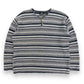 1990s Structure Navy Blue Striped Knit Henley Sweater - Size Medium