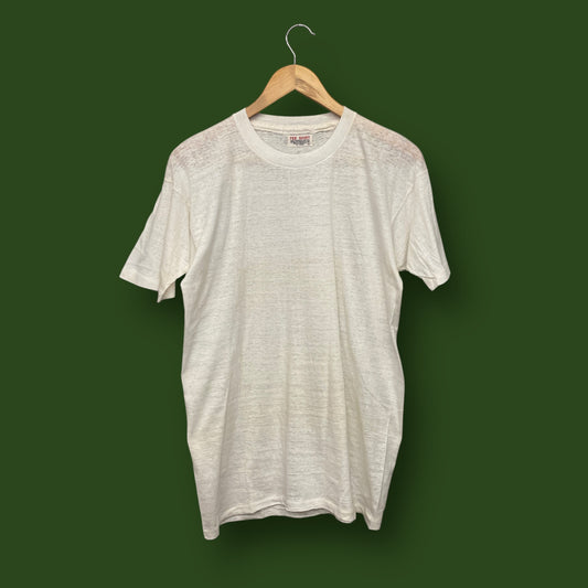 1970s White Single Stitch Tee - Size Large