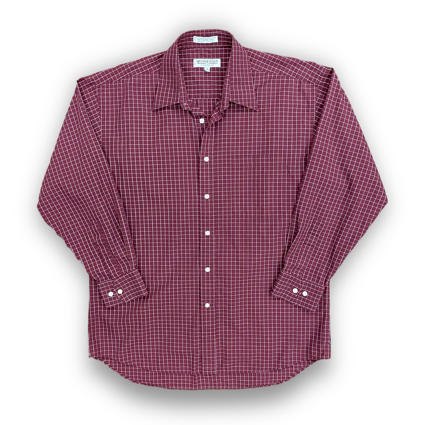 Vintage Monsieur by Givenchy Maroon Windowpane Button Up - Size Large (16)