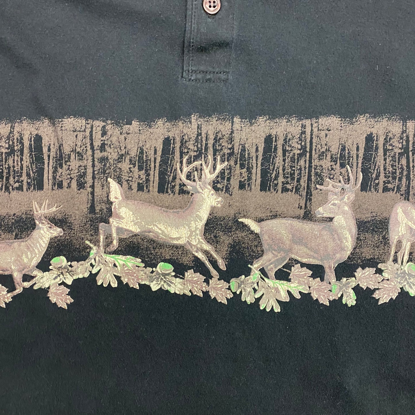 Vintage Deer Graphic Henley Long Sleeve - Size Medium