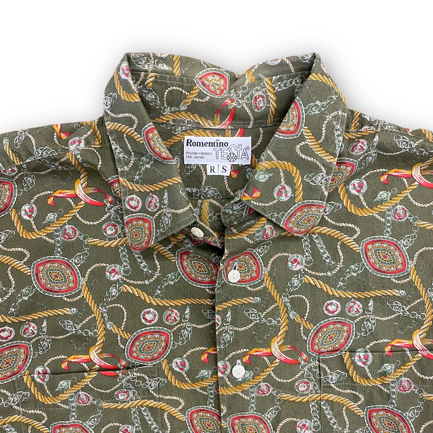 1990s Green Gems & Ropes 3/4 Sleeve Button Up - Size Small