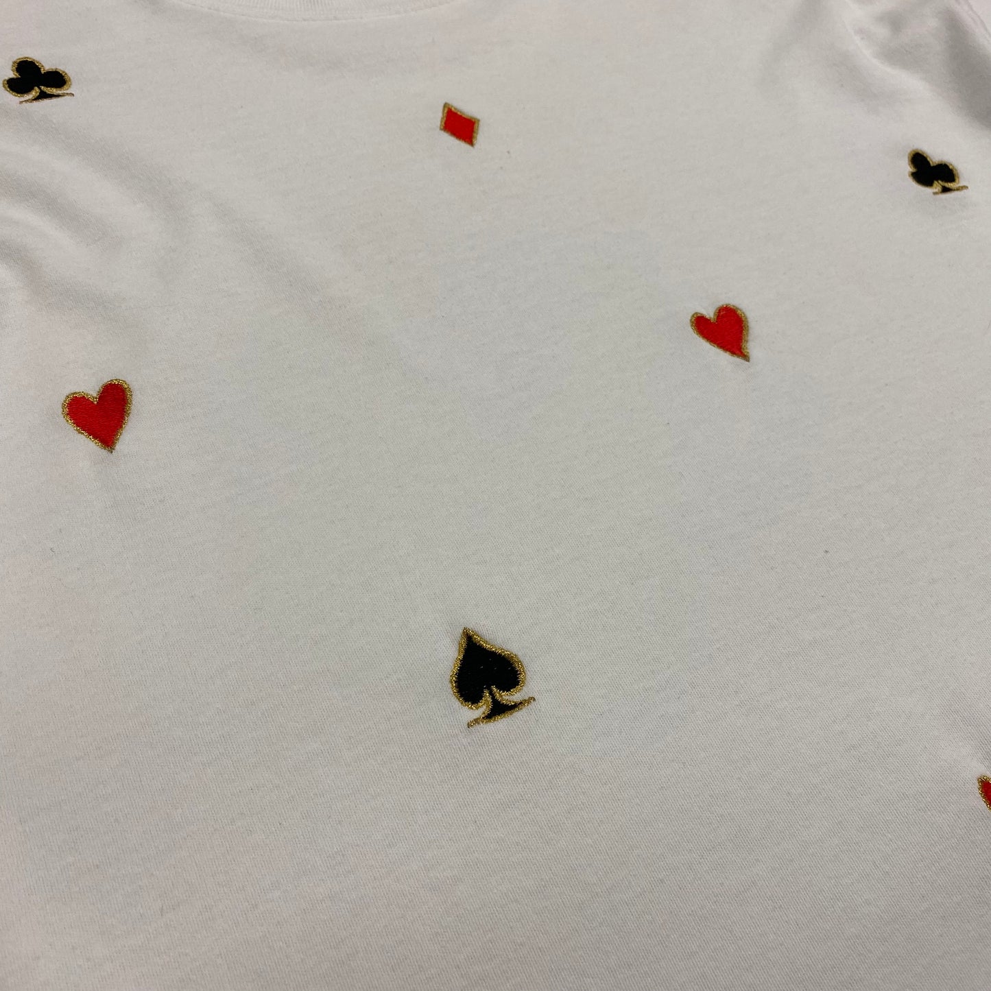 Vintage 90s "Playing Cards" Embroidered White Tee - Size XL