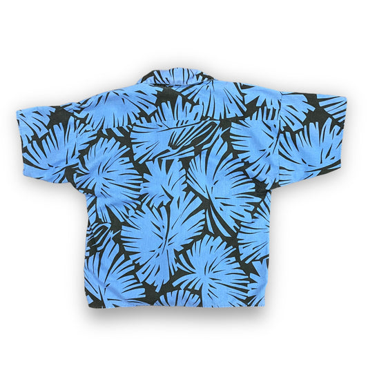 Vintage 1980s Black & Blue Floral Hawaiian Shirt - Size Large