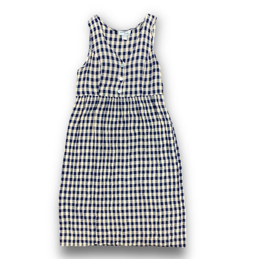 1990s Blue Gingham Rayon Blend Jumper Dress - Size 14
