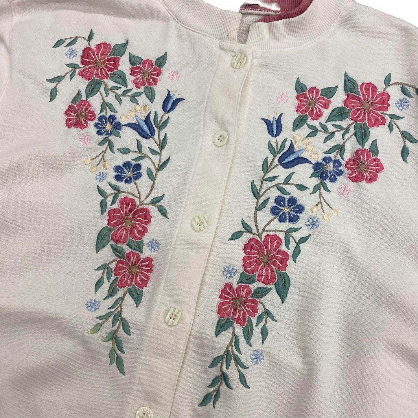 Vintage 1990s Embroidered Floral Double Collar Cardigan - Size XL
