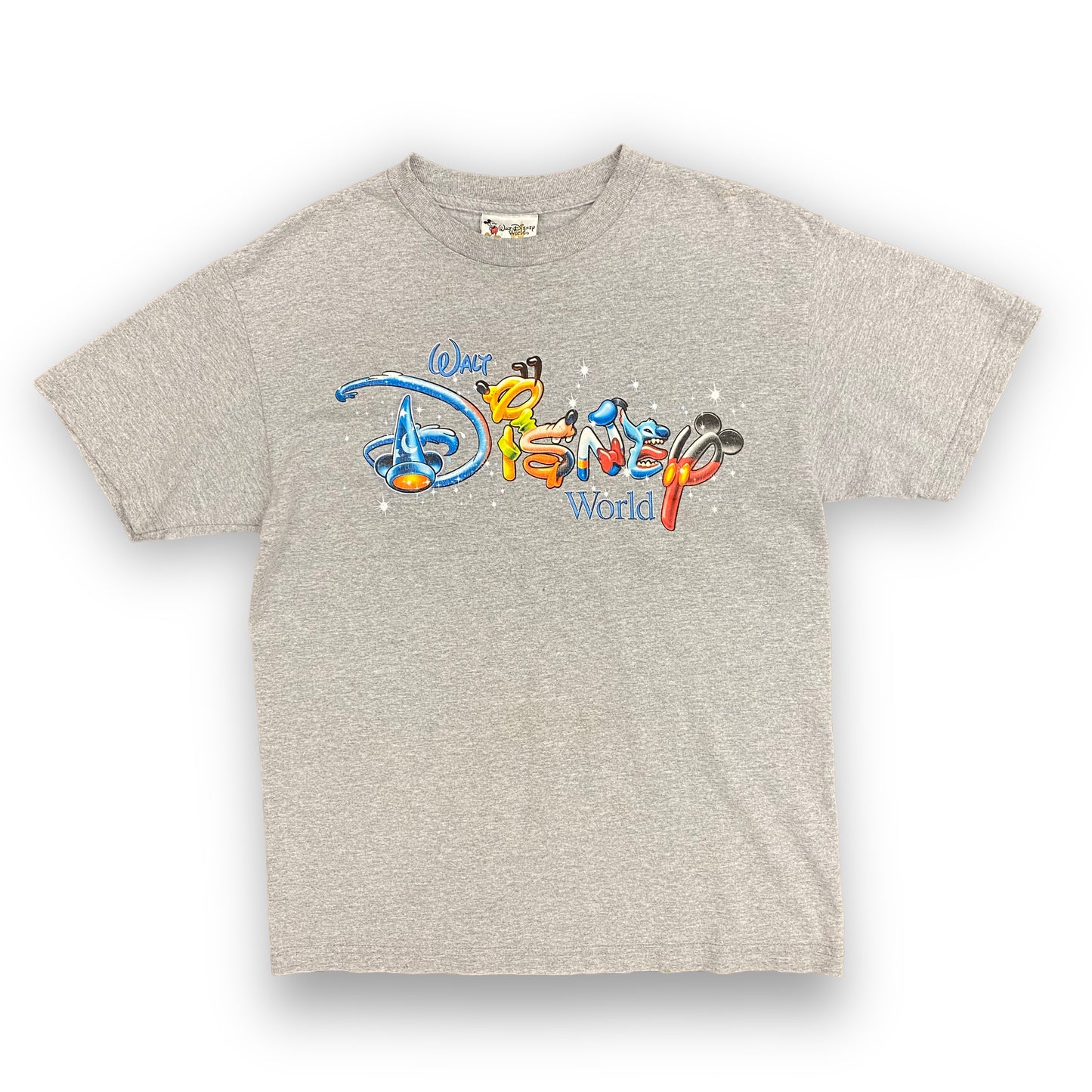 Vintage Walt Disney World Gray Character Logo Tee - Size Medium