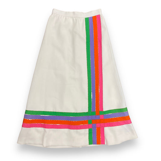 1970s Lined White Maxi Skirt with Felt Color Blocking