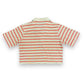 Vintage 1980s Izod Lacoste Tan & Red Striped Cropped Polo - Size Large