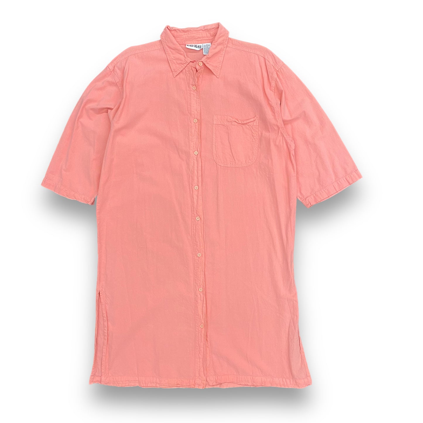 1990s Pink Cotton Button Down Dress - Size Large