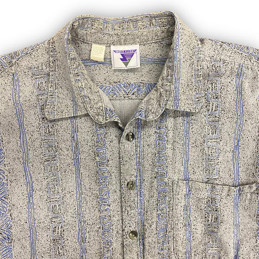 Vintage 90s Angels Flight Blue & Gray Abstract Button Up Shirt - Size XL