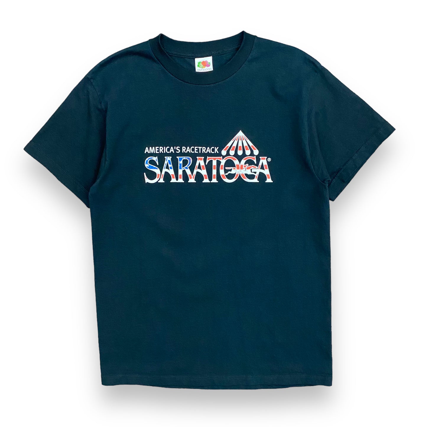Early 2000s Saratoga Race Course Black Logo Tee - Size Medium