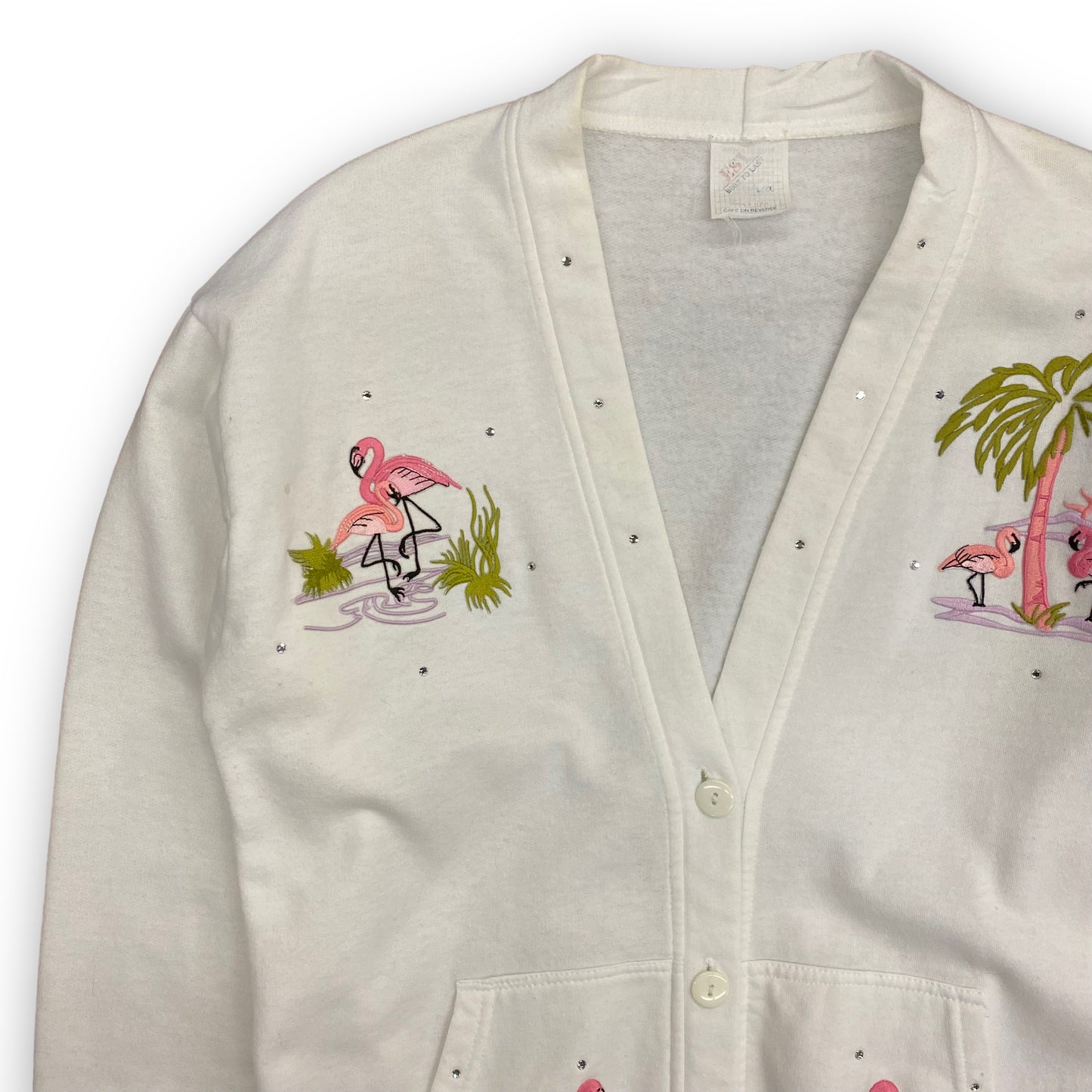 Vintage Flamingos & Rhinestones Cotton Cardigan - Size Large