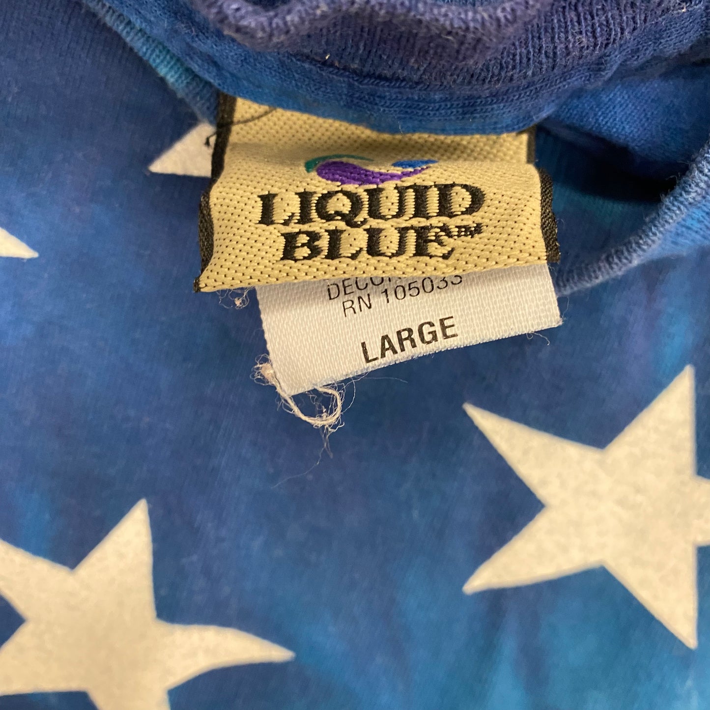 Vintage Liquid Blue Single Stitch Tie Dye Flag Tee - Size Large