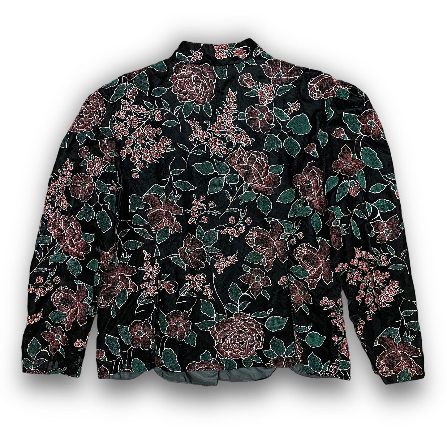 Vintage 1990s Floral Velour Button Up Jacket - Size Medium