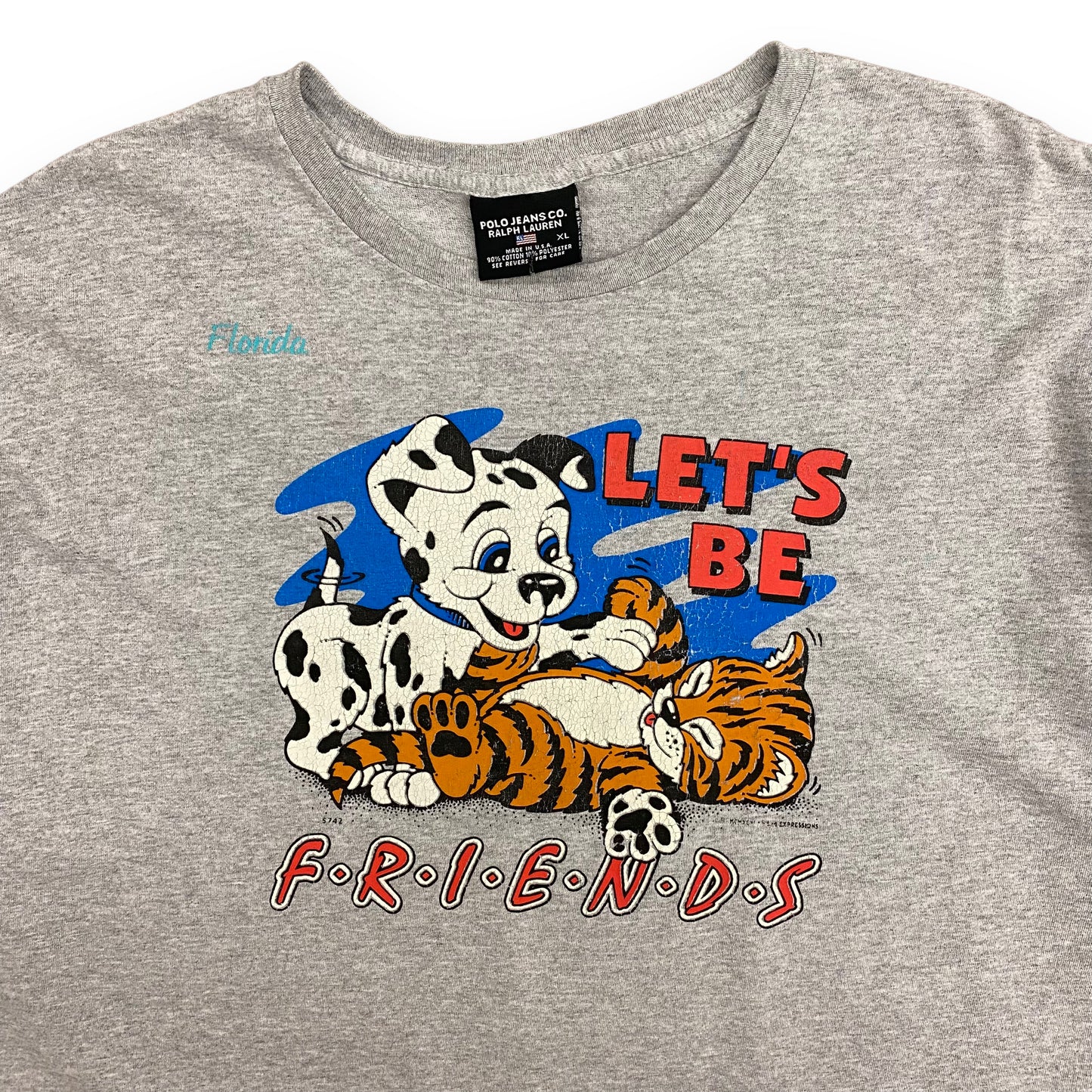 Vintage "Let's Be Friends" Puppy & Kitten Tee - Size XL