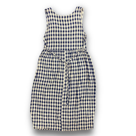 1990s Blue Gingham Rayon Blend Jumper Dress - Size 14