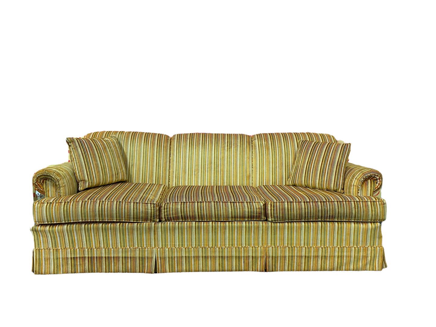 1970s Velvet Striped Couch with Matching Pillow Set
