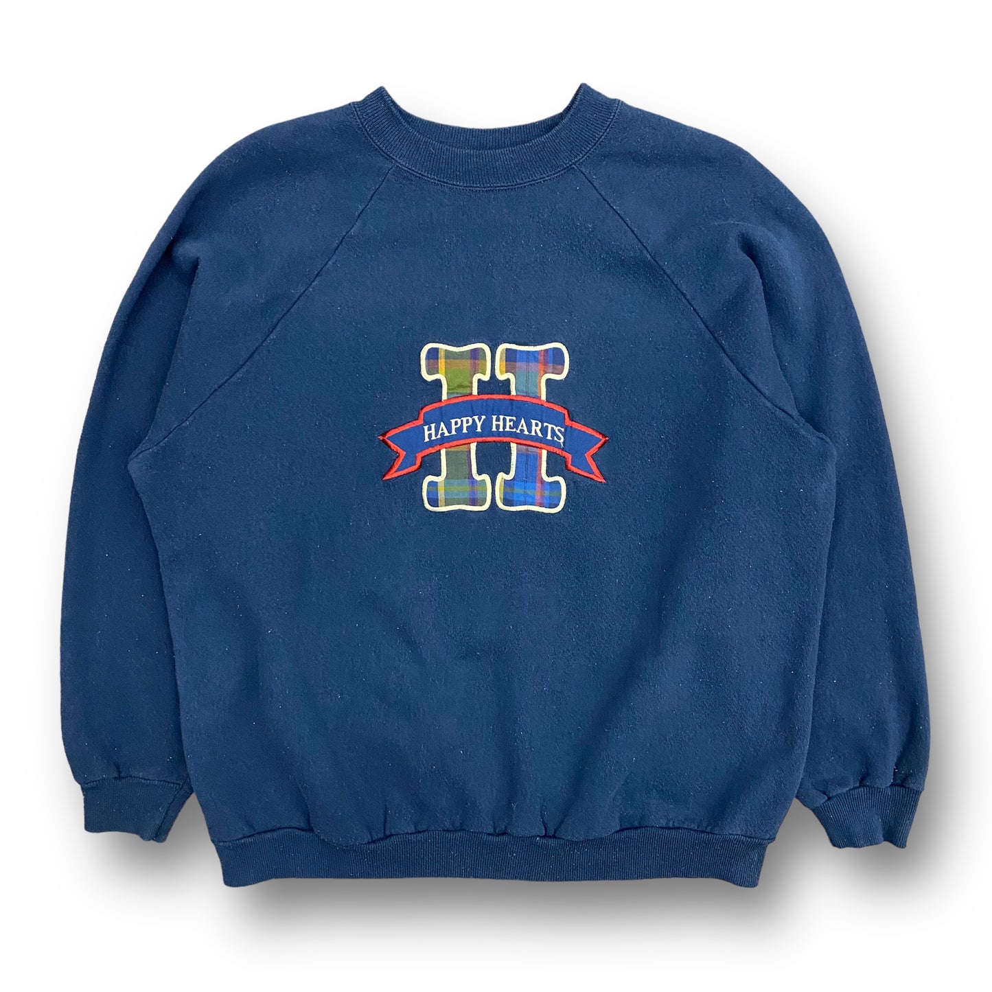 Vintage 90s Happy Hearts Navy Blue Raglan Crewneck Sweatshirt - Size Large
