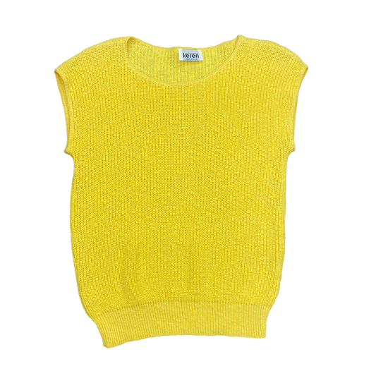 80s Vintage Keren Yellow Knit Sleeveless Top - Size Medium