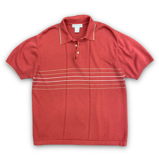 Vintage 1990s Pierre Cardin Red Knit Striped Polo - Size Medium