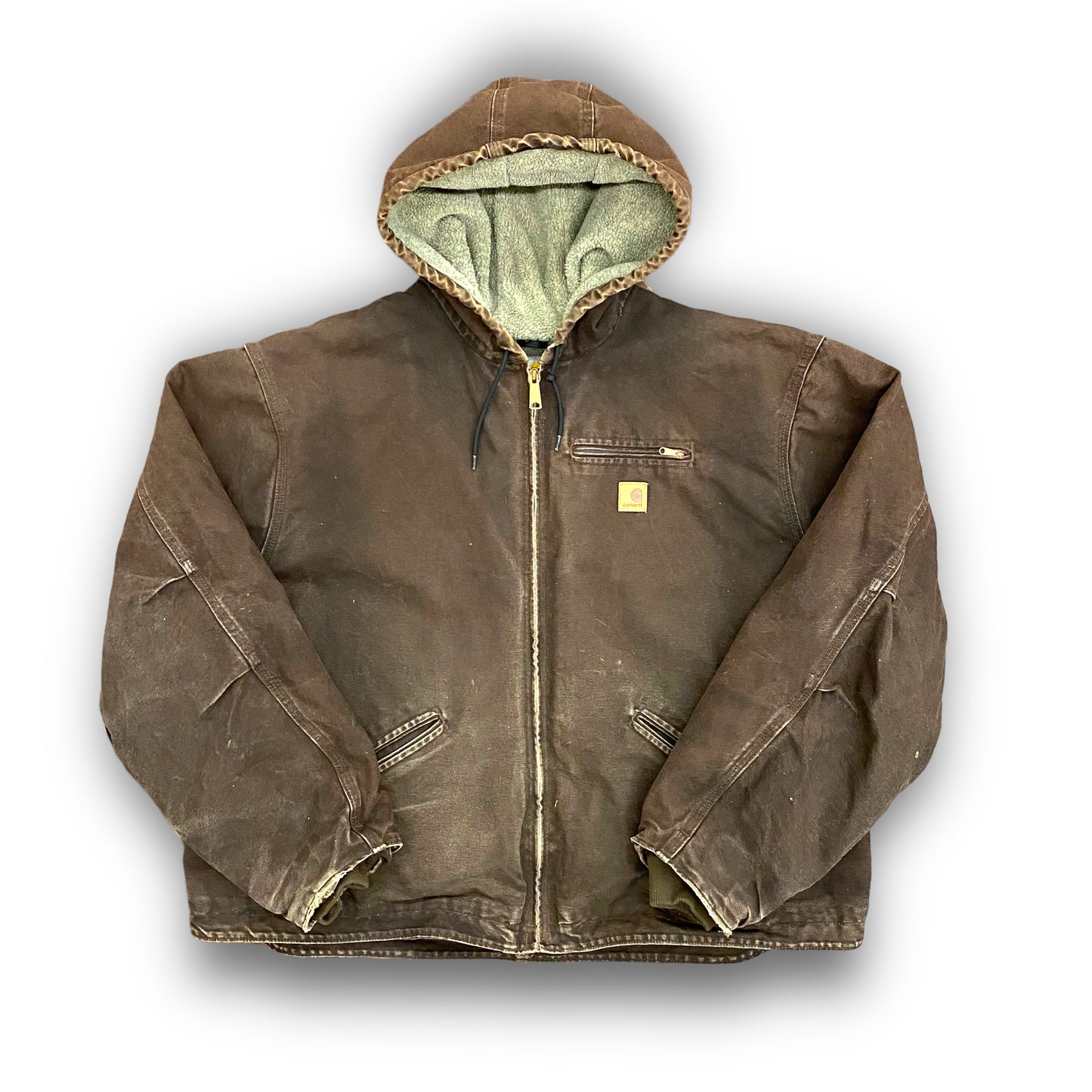 Y2K Carhartt J141 Brown Oversized Hooded Duck Jacket - Size XXL (Tagged XXXXL)