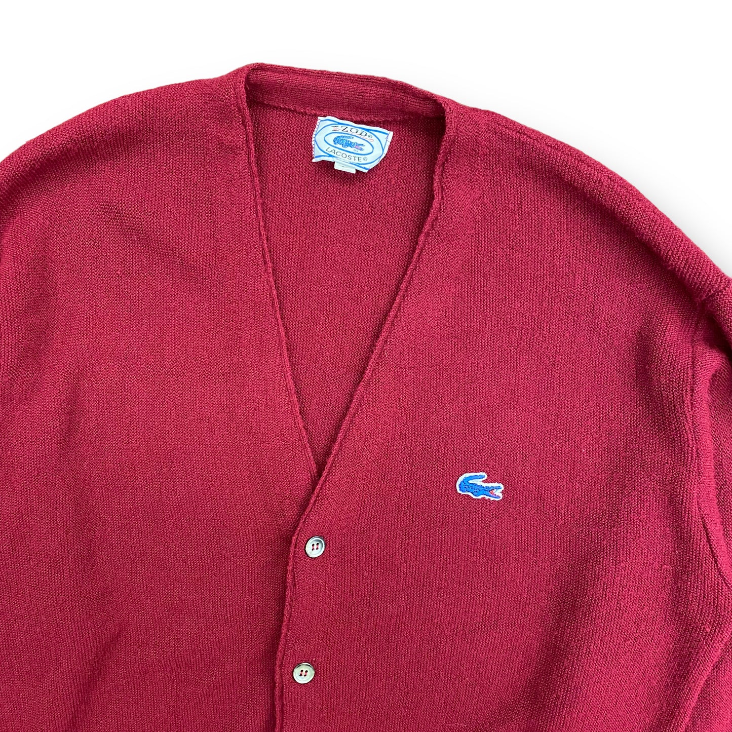 1970s Vintage Izod Lacoste Maroon Cardigan Sweater - Size Large