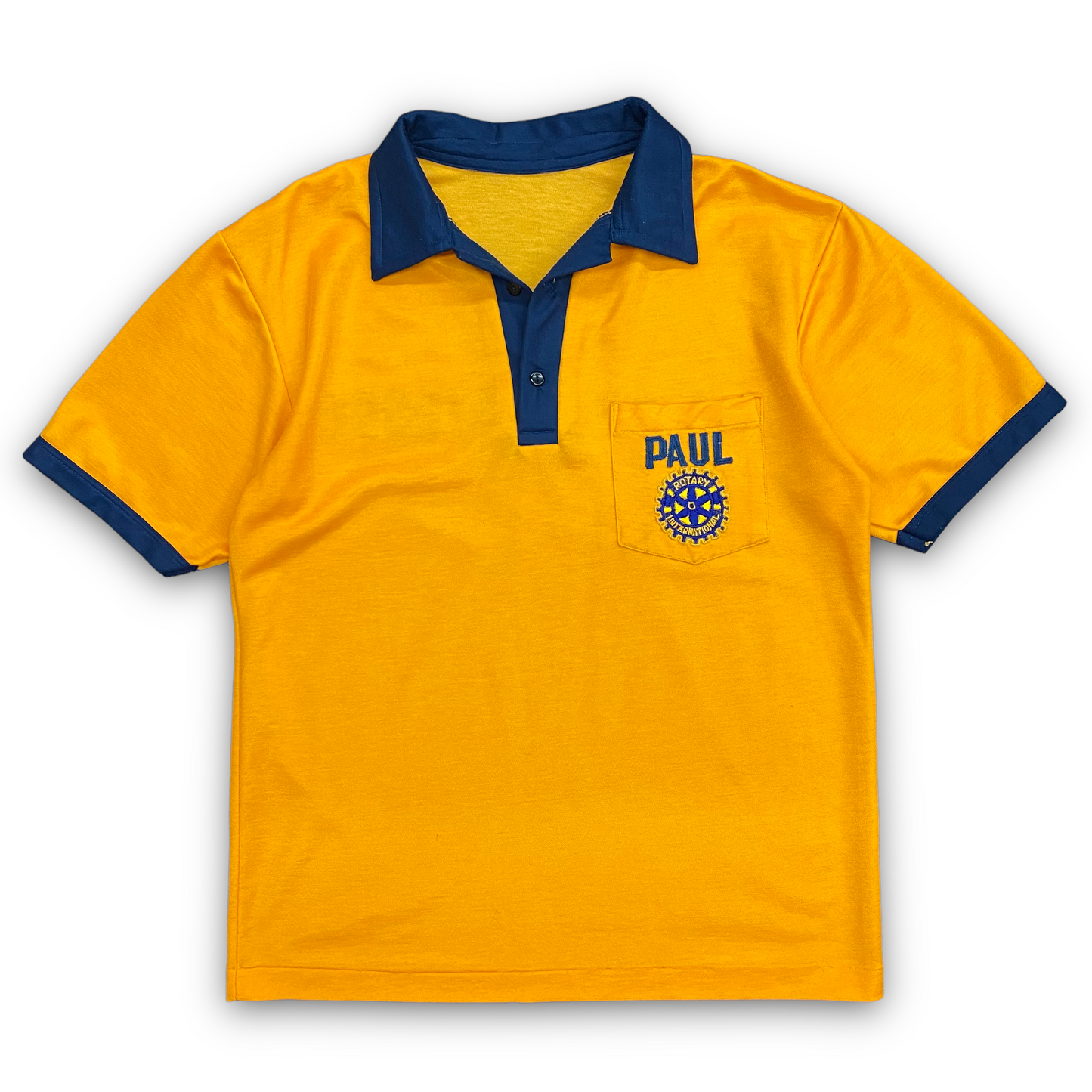 1970s Rotary Club International Yellow Polyester Polo - Size