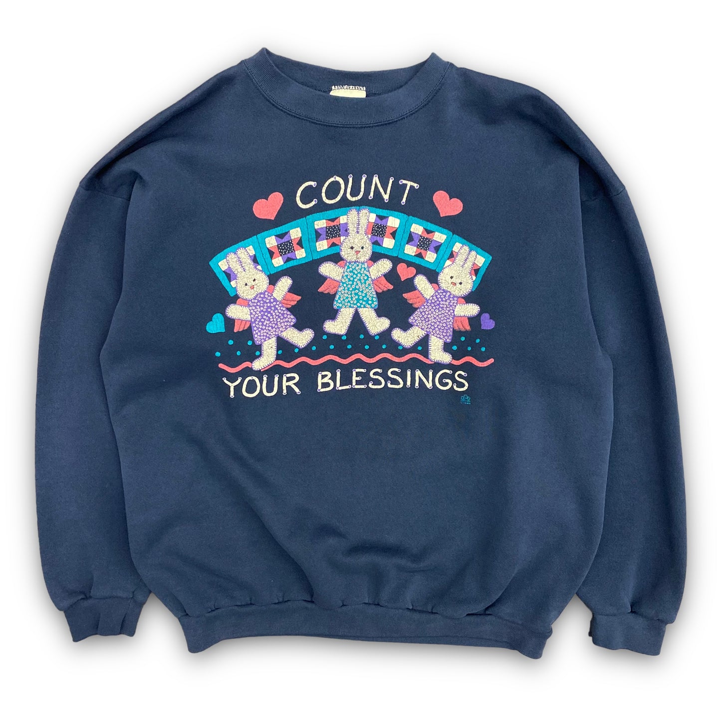 Vintage 1990s "Count Your Blessings" Bunnies Crewneck Sweatshirt - Size XL
