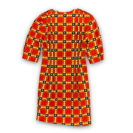 Vintage 1980s Red Gold Chain Dress - Size 8
