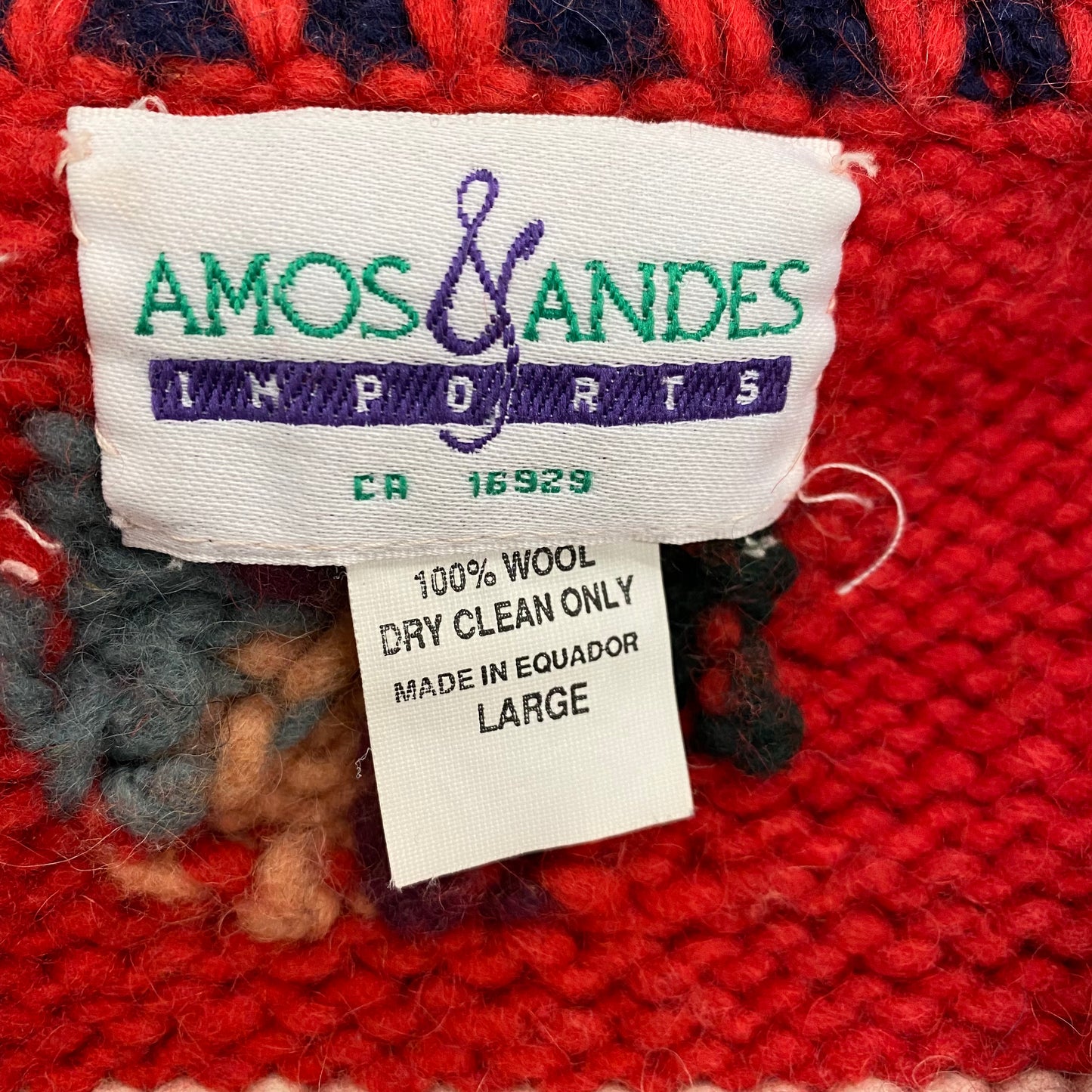 Amos & Andes Imports Hand-knit Wool Cardigan Sweater - Size Large