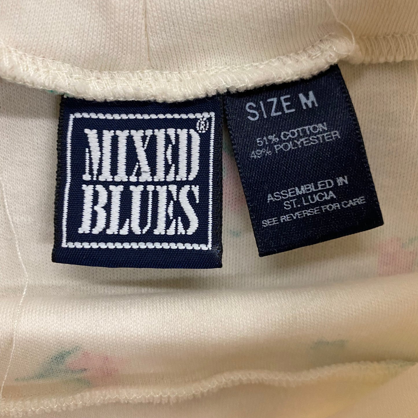 Vintage Mixed Blues White Floral Turtleneck Shirt - Size Medium