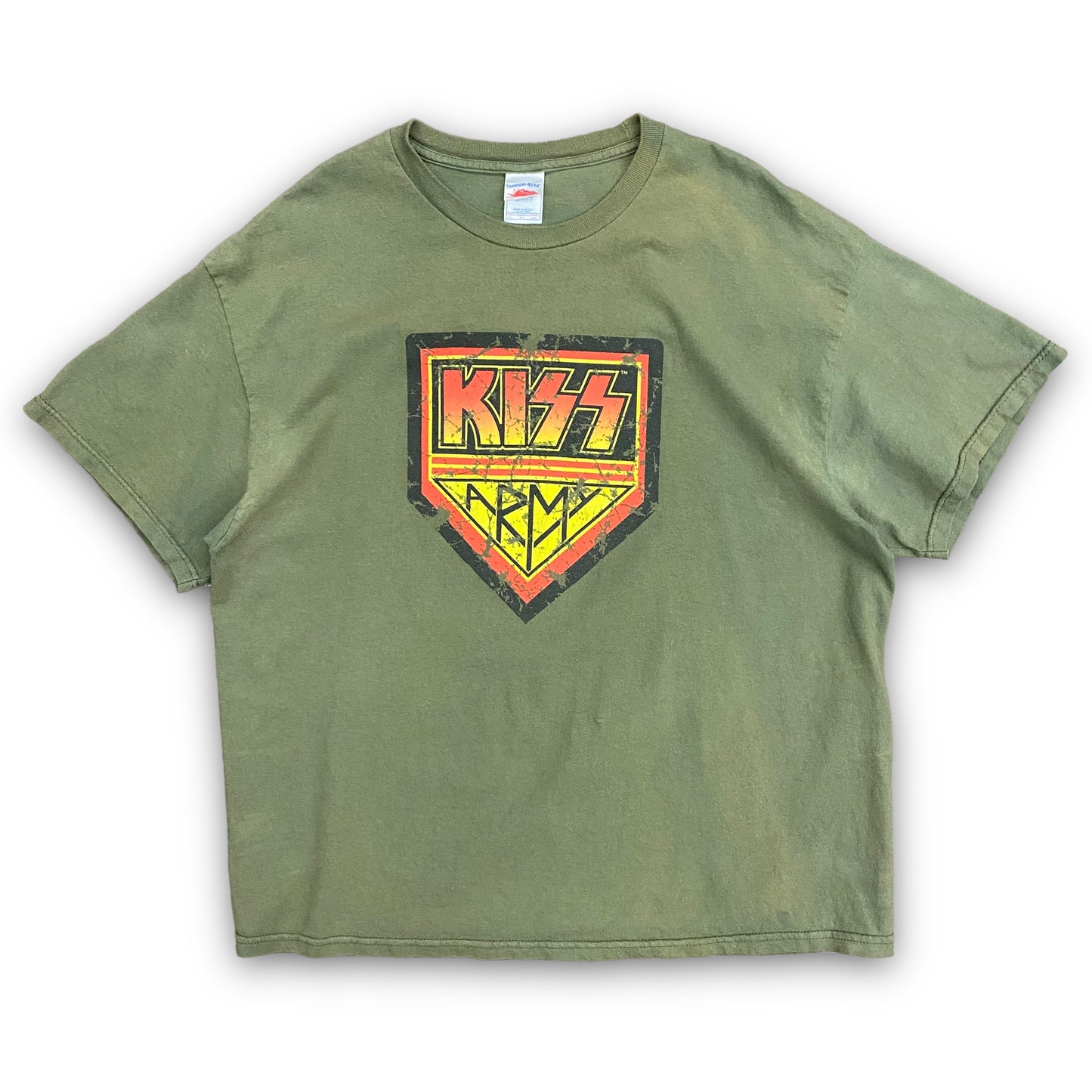Y2K Kiss Army Olive Green Band Tee - Size XL