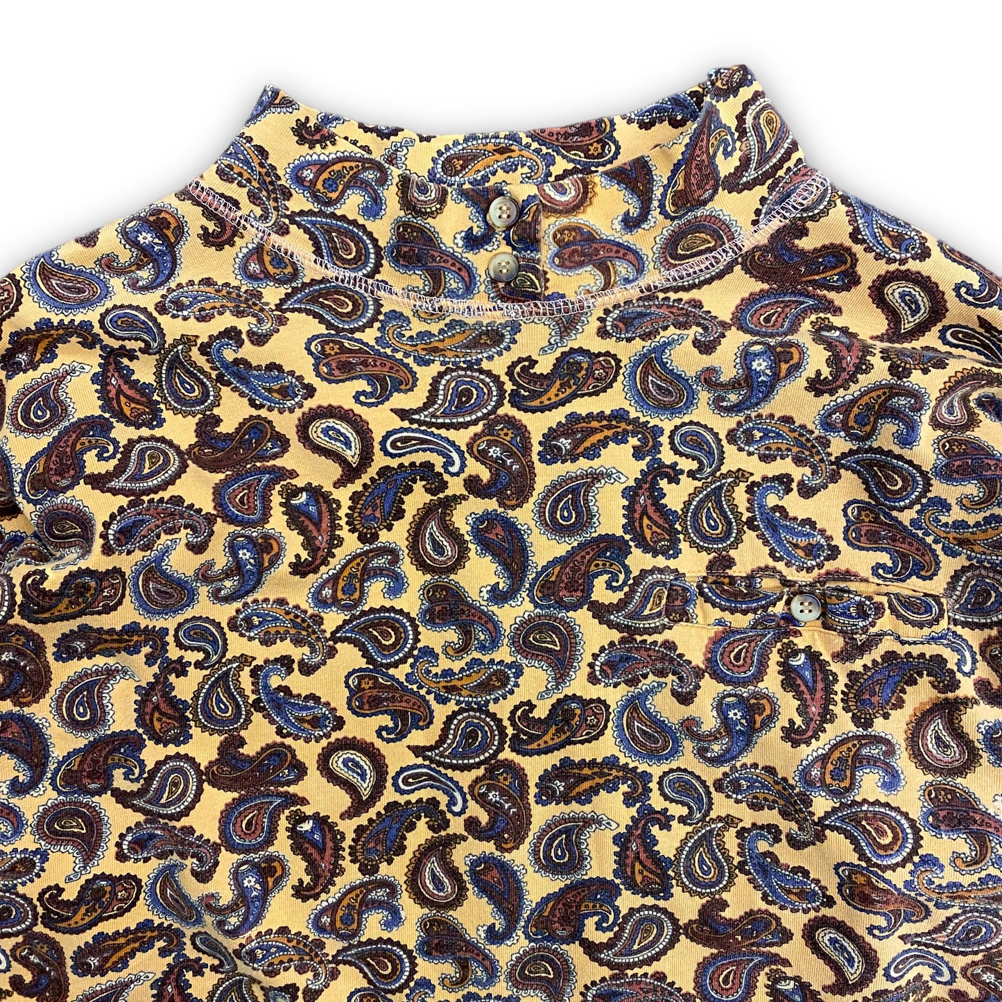Vintage Mixed Blues Carmel Paisley Mock Neck Shirt - Size Medium