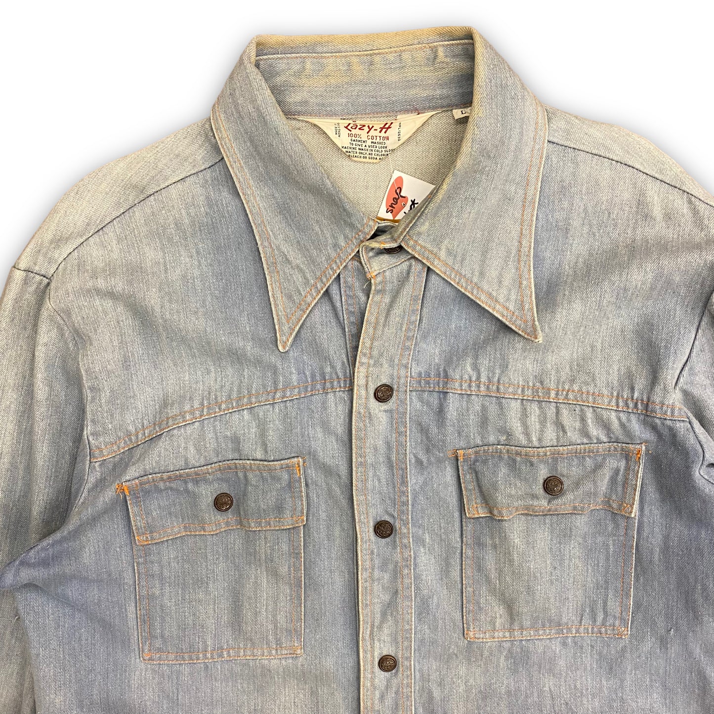 Vintage 70s Lazy H Snap Button Light Denim Jacket - Size Large