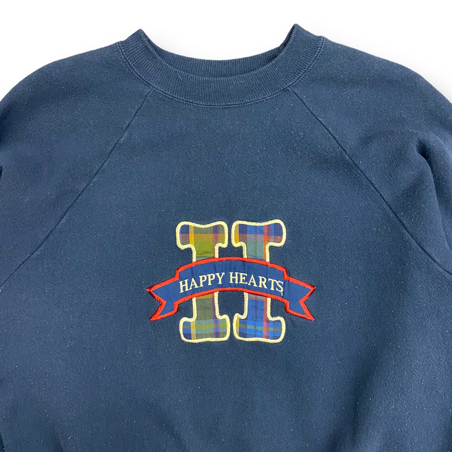 Vintage 90s Happy Hearts Navy Blue Raglan Crewneck Sweatshirt - Size Large