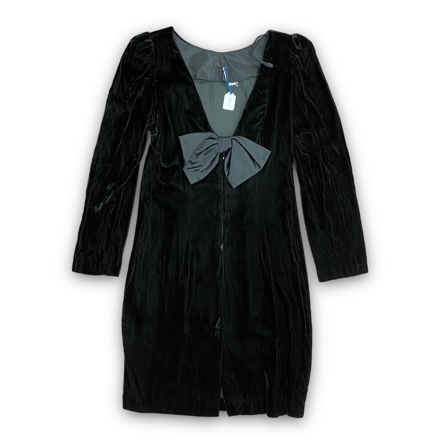 1980s Black Velvet Plunge Dress - Size 12