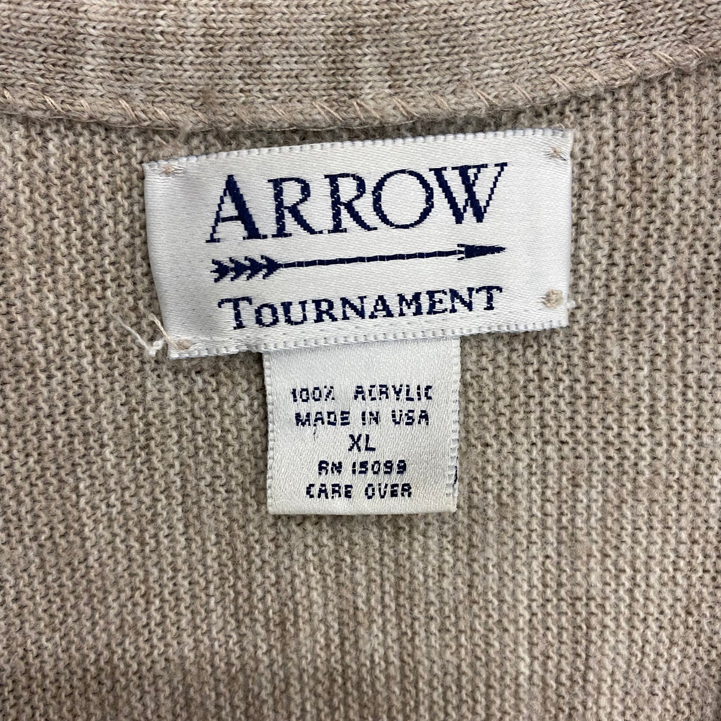 Vintage Tan Knit Acrylic Cardigan by Arrow Tournament - Size XL