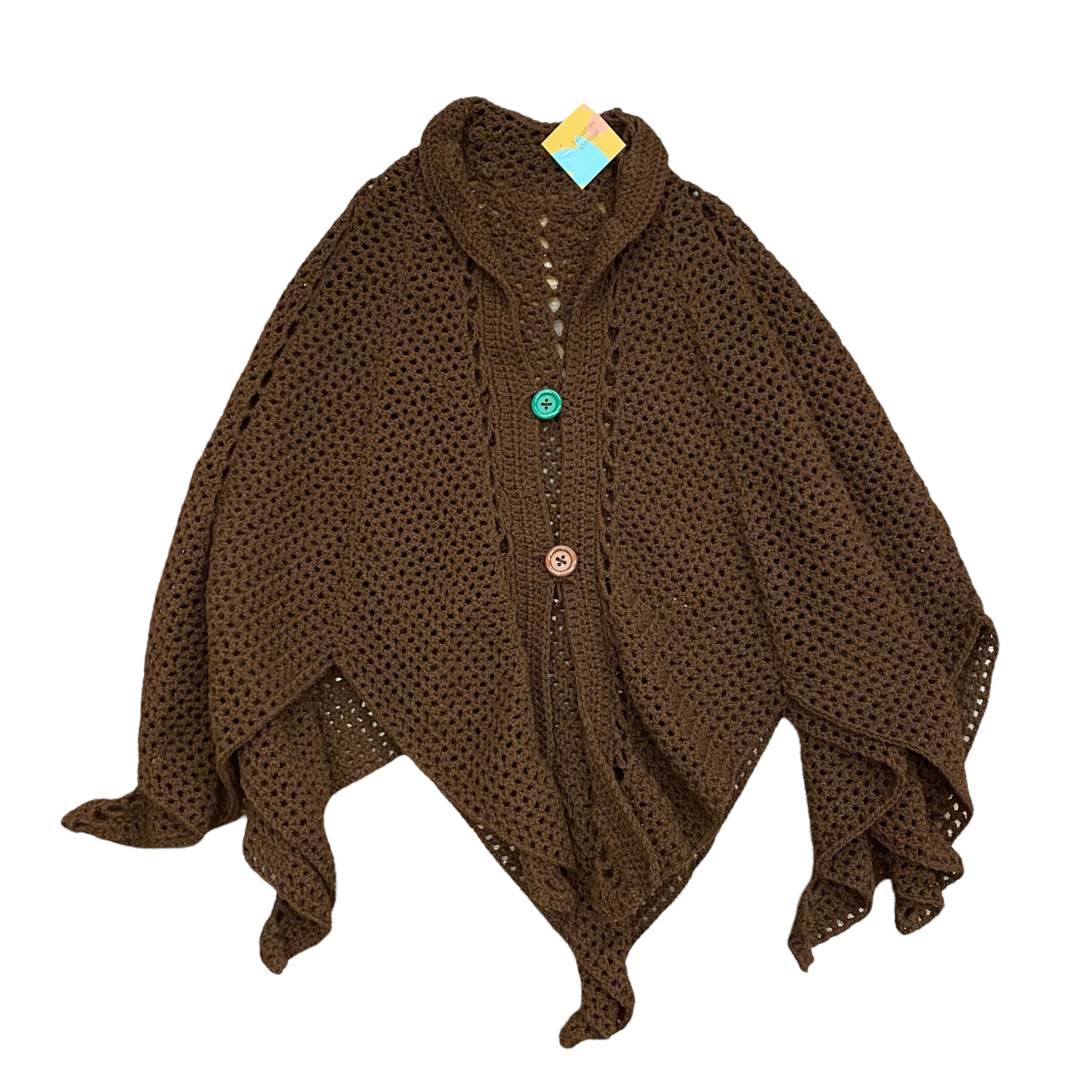 1960s Hand Knit Brown Cape - One Size Fits All